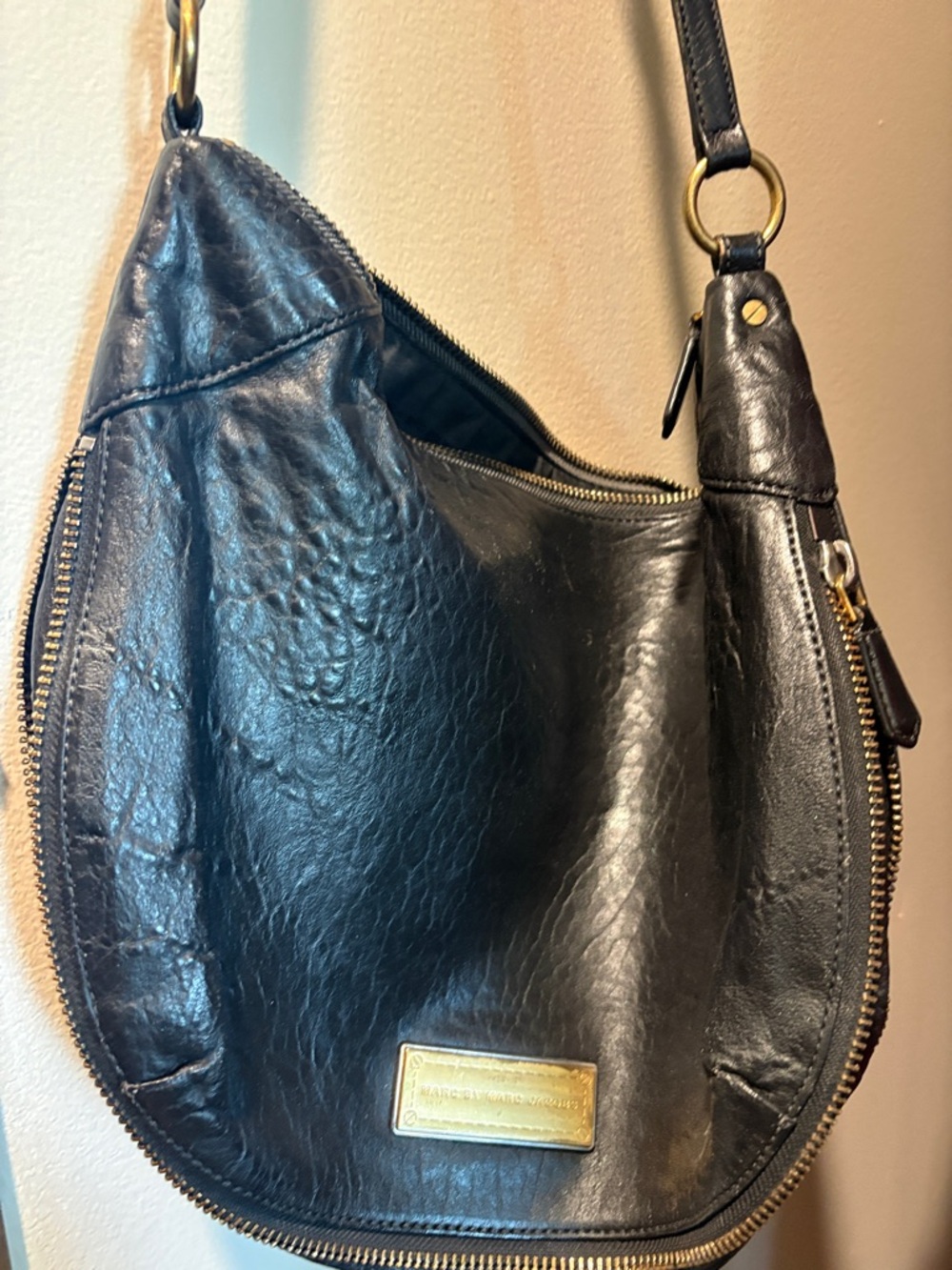 Marc By Marc Jacobs Black Leather Hobo Shoulder Bag with Gold Hardware